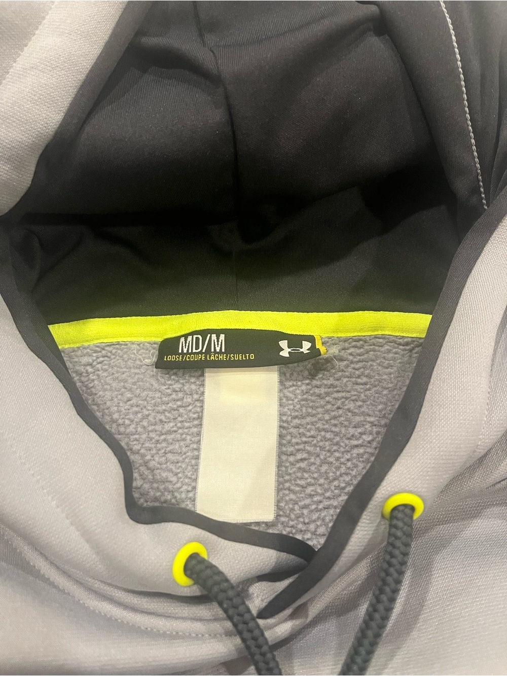 Under Armour Gray Pullover Hoodie with Black and Neon Yellow Accents-Medium - Picture 6 of 6